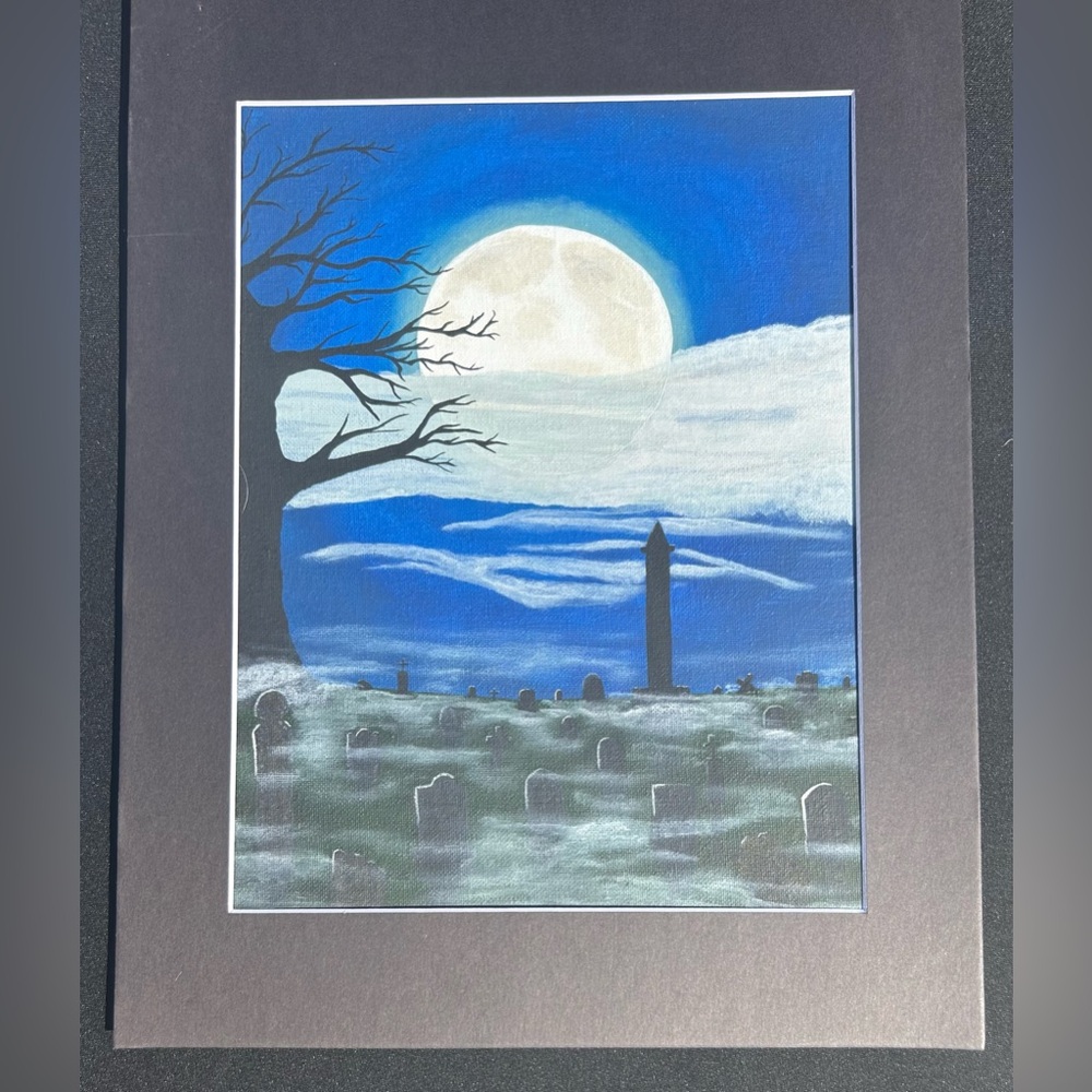 Hand painted graveyard scene